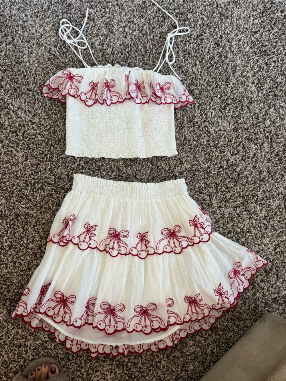 LoveShackFancy Carletta Candy Red Embroidery Top